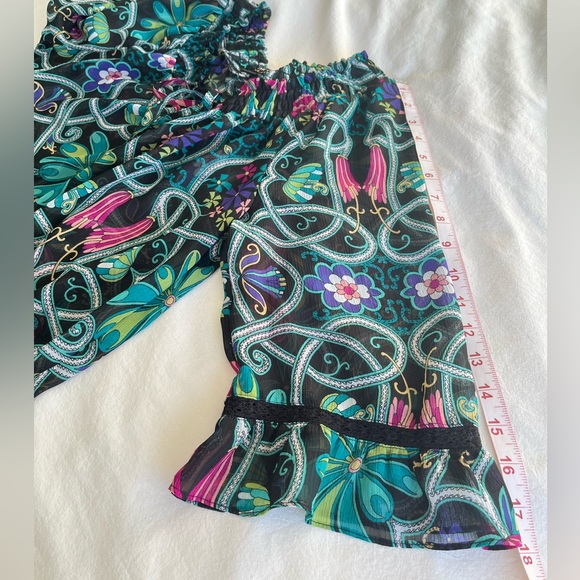 Nicole Miller Black Boho Floral Peasant Blouse Multi-Colour Sz M Renaissance Y2K - Picture 11 of 15